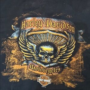 Harley-Davidson Black Tee with Blue and Gold Design